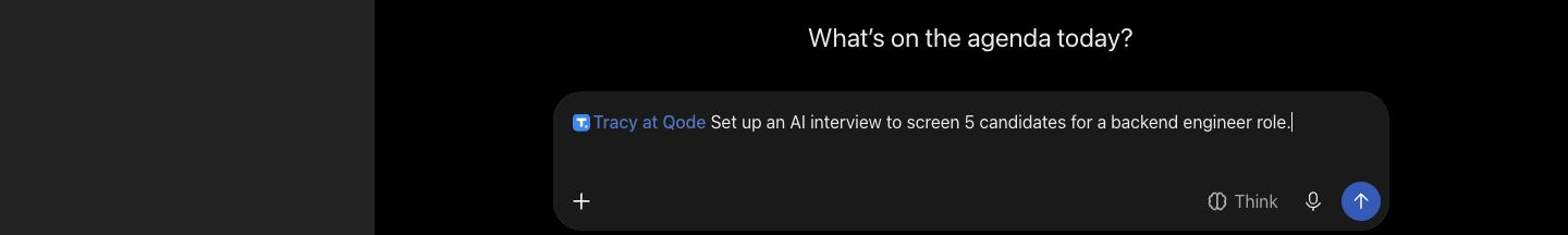 Tracy at Qode selected in ChatGPT with a backend engineer interview starter prompt ready to send.