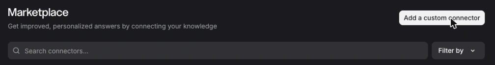 Marketplace header with Add a custom connector at the top right.